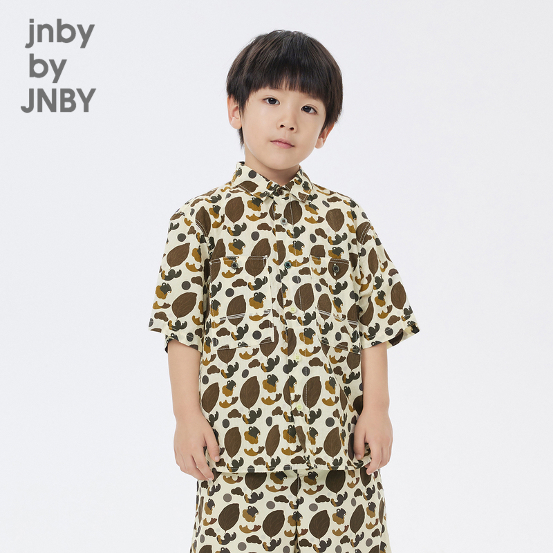 江南布衣童装春夏短袖衬衫翻领原创印花宽松男女童儿童jnbybyjnby