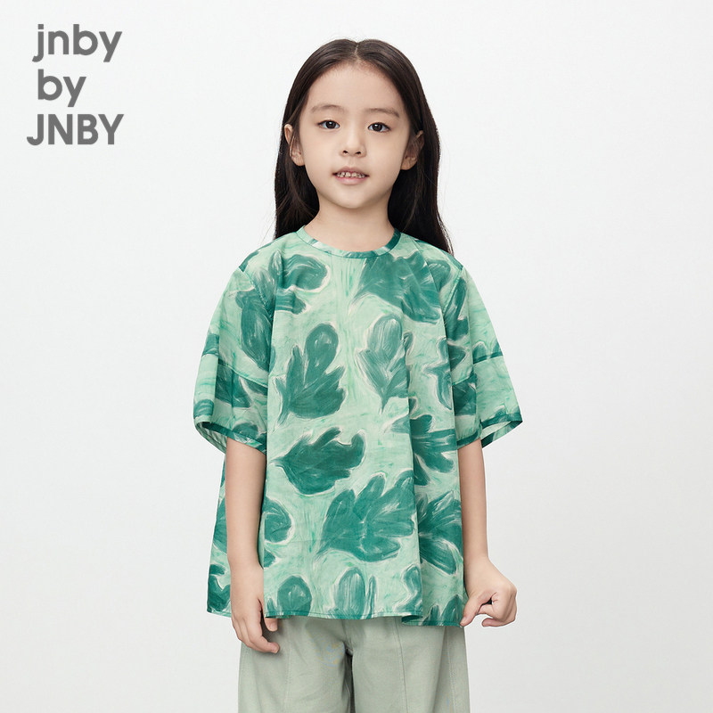 江南布衣童装圆领衬衫套头手绘树叶休闲夏女童儿童jnbybyjnb