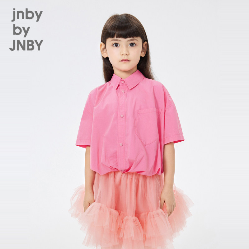 江南布衣童装春夏衬衫翻领宽松短袖花苞下摆女童儿童jnbybyjn