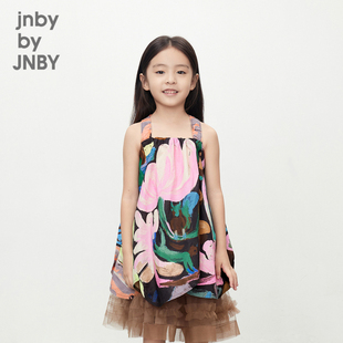 江南布衣童装吊带连衣裙不规则下摆原创图案夏女童儿童jnbybyjnby