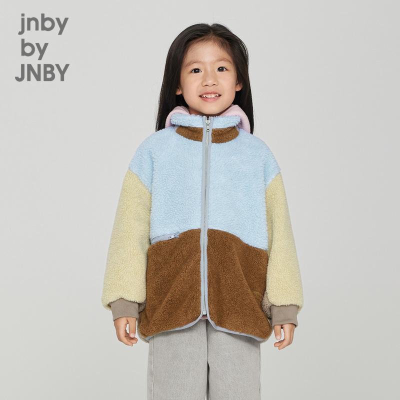 江南布衣童装拼色羊羔毛外套
