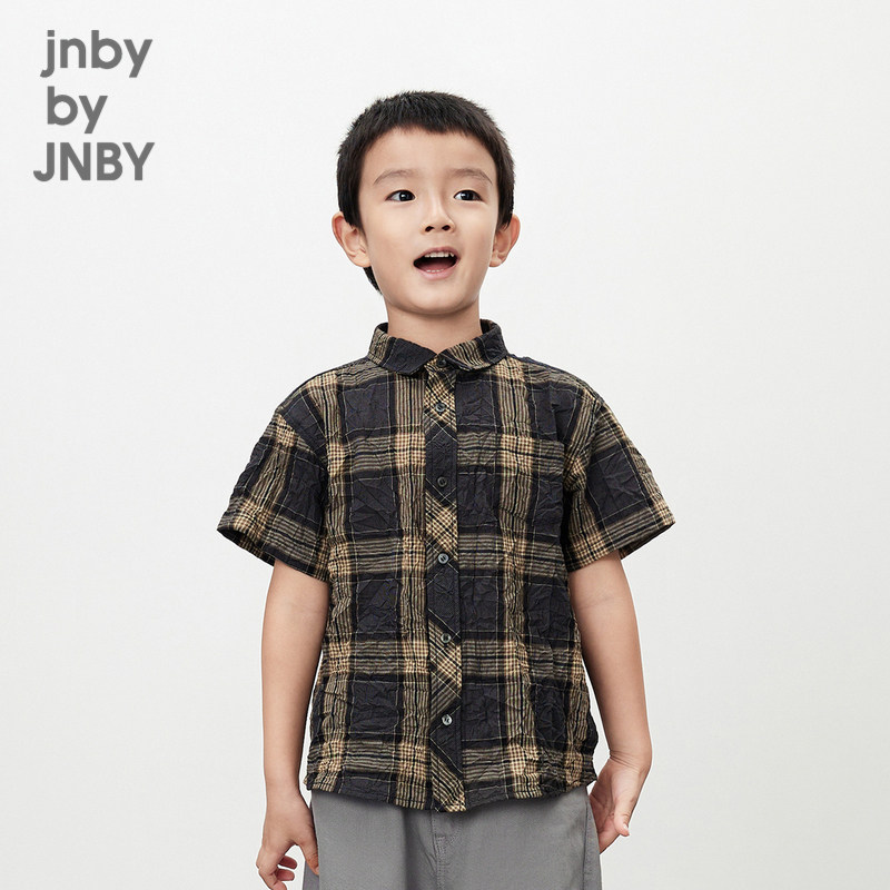 江南布衣童装短袖衬衫外套格纹褶皱休闲可爱夏男童儿童jnbybyj