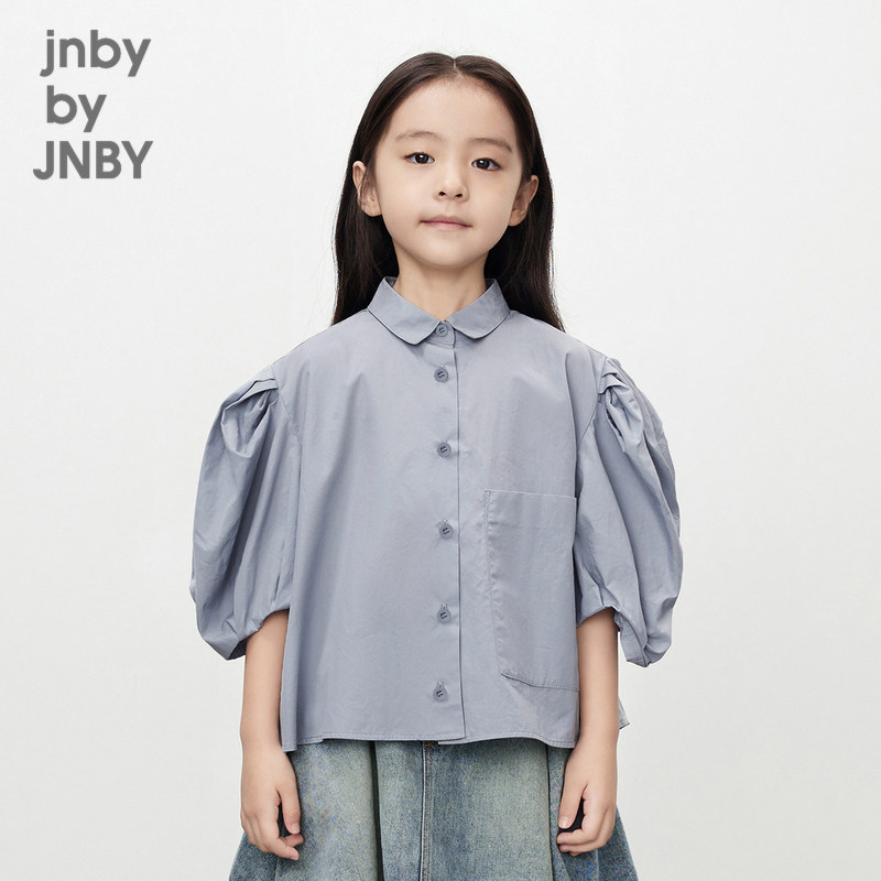 江南布衣童装纯棉短袖衬衫泡泡袖休闲宽松夏女童儿童jnbybyjn