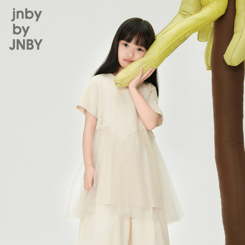 江南布衣童装拼接网纱连衣裙A字裙蕾丝花边女童儿童夏jnbybyjnby