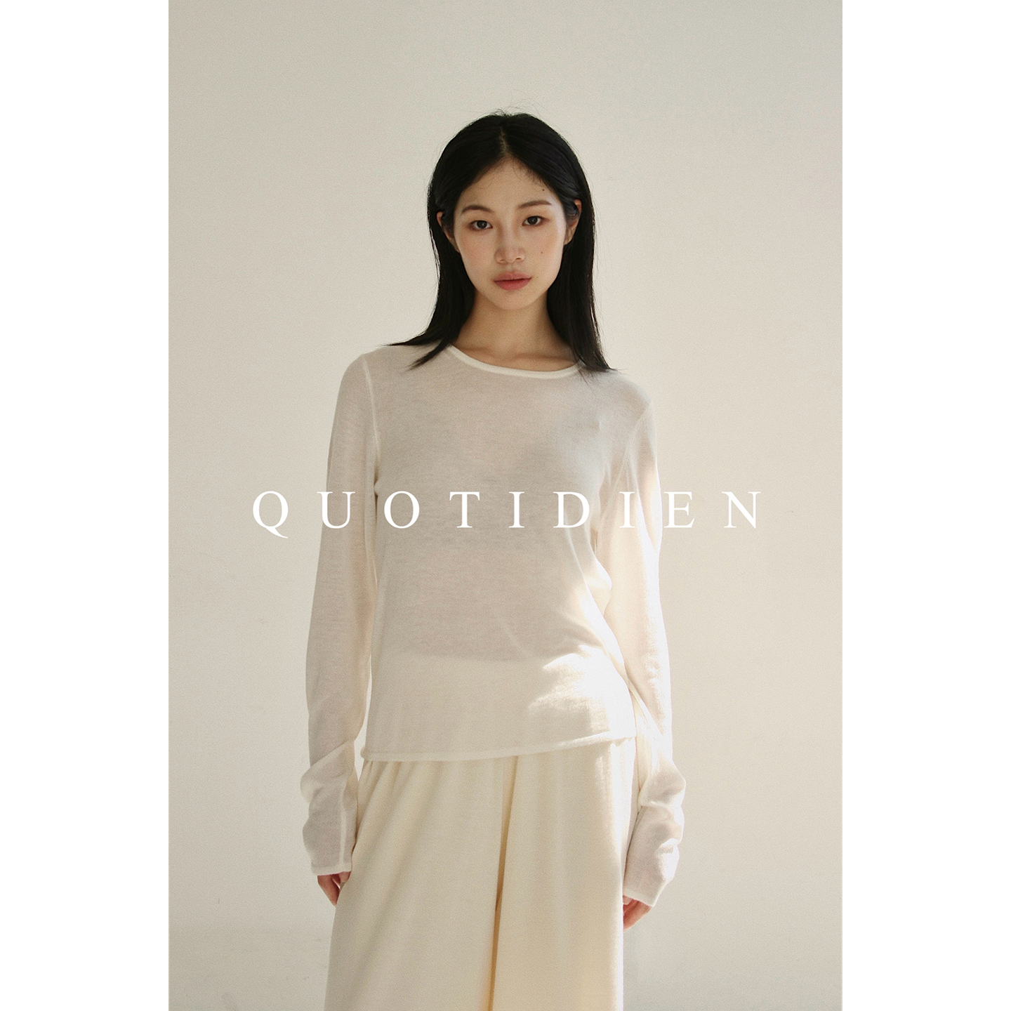 QUOTIDIEN｜水溶羊毛圆领舒适微透呼吸感针织打底上衣
