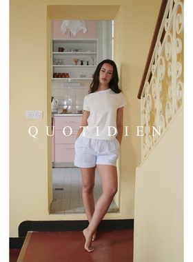 QUOTIDIEN｜海风轻语｜南法全棉蓝色条纹夏日松紧腰慵懒度假短裤