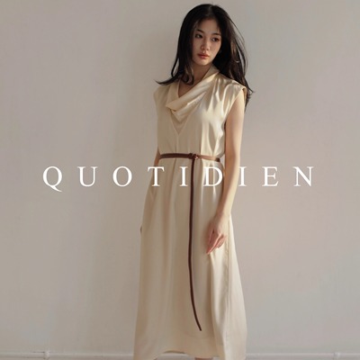 真丝双乔缎通勤荡领无袖连衣裙