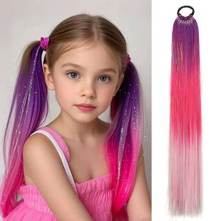 Tel Ponytail Hair Red Tie Elastic Pink with Purple Extension