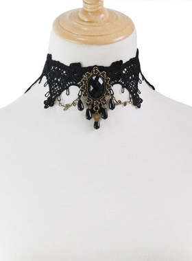 豹纹珍珠蕾丝项圈饰品锁骨颈链假领子时尚欧美短项链首饰
