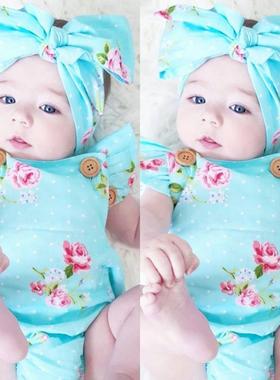 Newborn Baby Girls Floral One-pieces Romper Sunsuit Headband