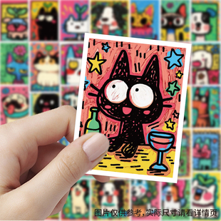 103张彩绘猫咪狗狗贴纸可爱彩绘卡伊ins风趣味装饰手账行李箱防水