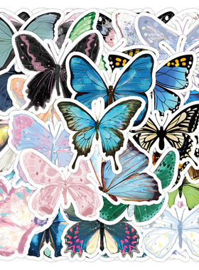 63张亮闪闪蝴蝶贴纸  高颜值少女梦幻蝴蝶手账素材装饰ins风贴画
