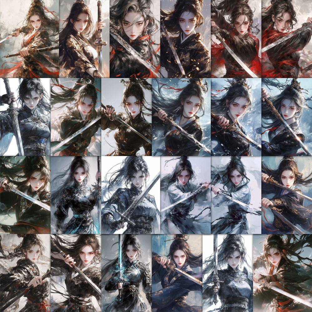 63张古墨风女将军贴纸欧美风复古人物贴画装饰手机壳电脑手账贴画