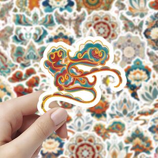 120敦煌元 饰diy手机手账防水标签贴 素祥纹贴纸异形国潮国风创意装