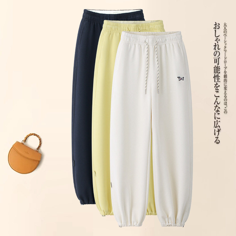 今年流行黄色束脚运动裤女春秋季新款高腰宽松直筒休闲哈伦卫裤