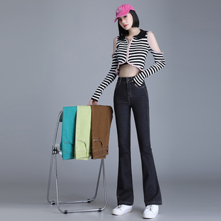 深蓝色高腰显瘦牛仔喇叭裤女2025年新款夏季今年流行美式微喇裤子