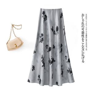 2025夏季 仿醋酸印花半身裙高腰鱼尾裙浪漫长裙气质百搭 新款