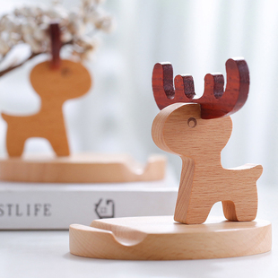 实木手机架造型款 可爱支架桌面懒人支架工作室专用定制logo手机座