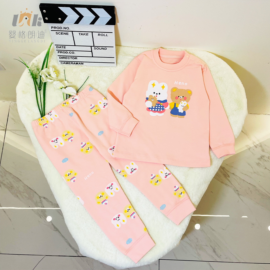 婴格朗迪 春秋款男女童家居服套装儿童卡通图案长袖打底装YG585