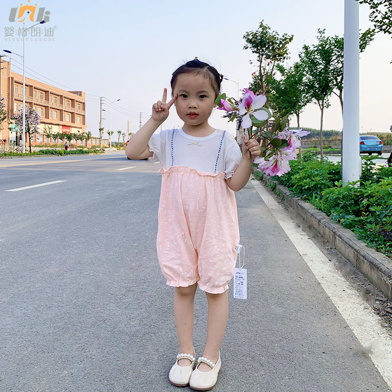 婴格朗迪 夏款短袖公主风假两件连体韩版爬服YG812057