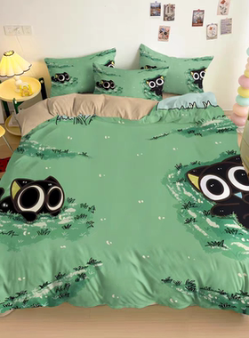 罗小黑战记四件套纯棉床单被套学生宿舍儿童单双人床笠被套三件套