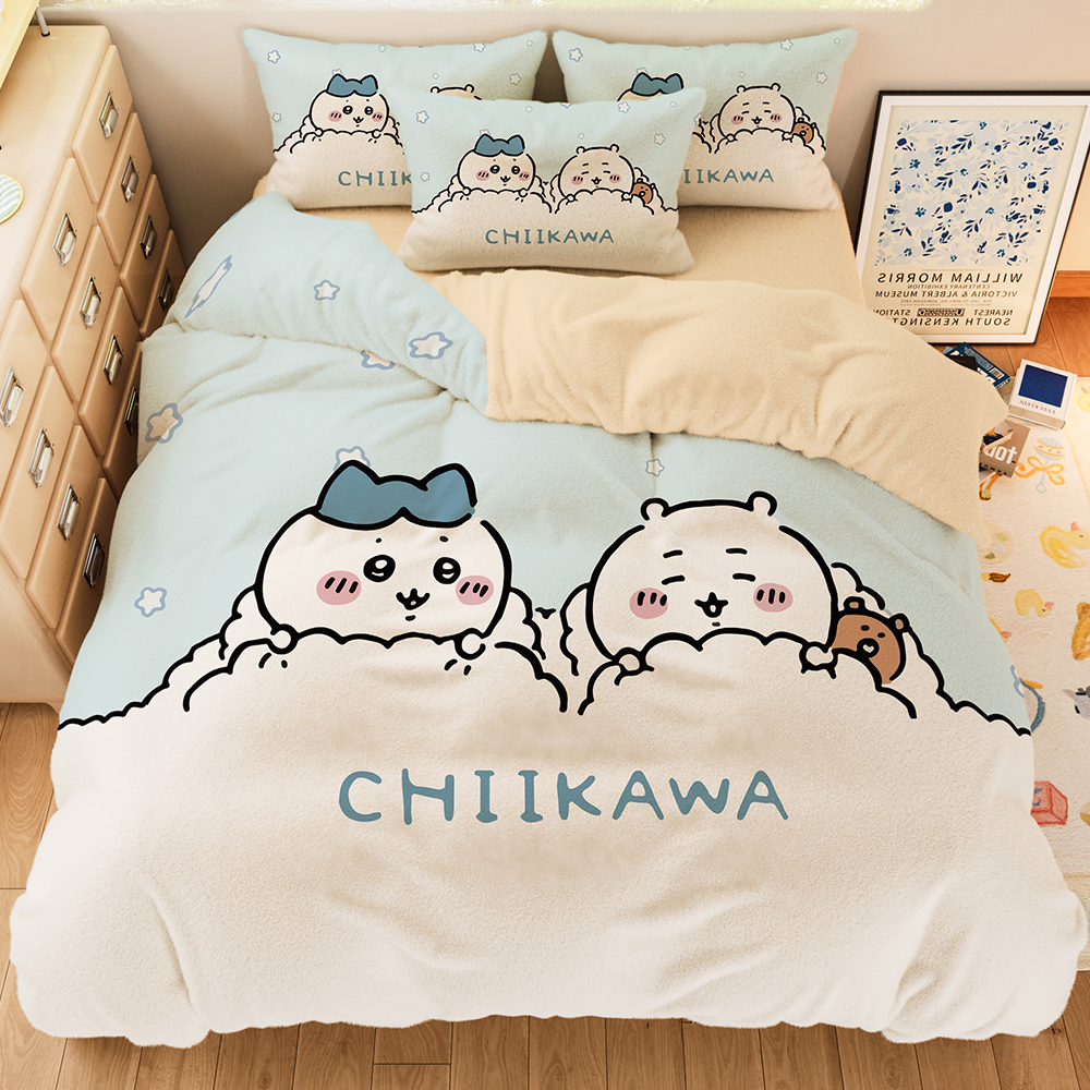 吉伊卡哇chiikawa加绒四件套飞鼠小八婴肤绒加厚被套学生三件套