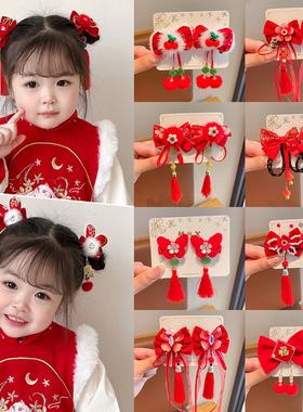 儿童红色蝴蝶结发夹女童新年春节过年头饰可爱公主发卡2025新款