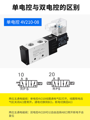 亚德客型气动电磁阀控制阀220V双头线圈阀4v220-08三位五通电子阀