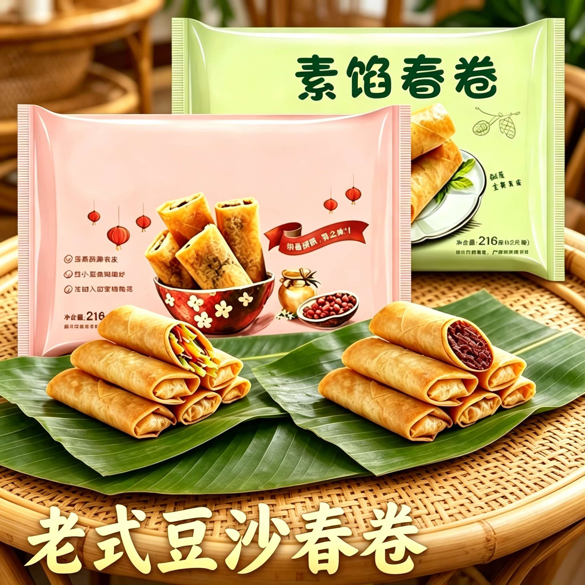 素春卷豆沙馅老式炸春卷速冻空气炸锅食材半成品油炸小吃批发