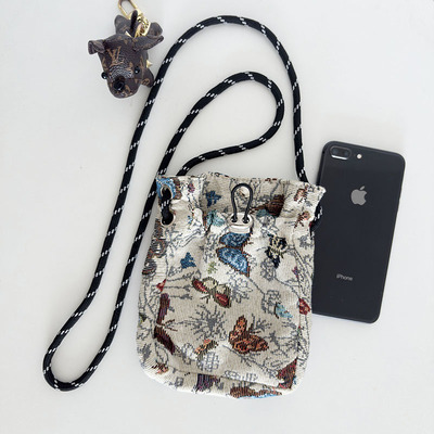 极简风手机包女日韩轻薄抽绳帆布小包百搭迷你单肩斜挎零钱包便携