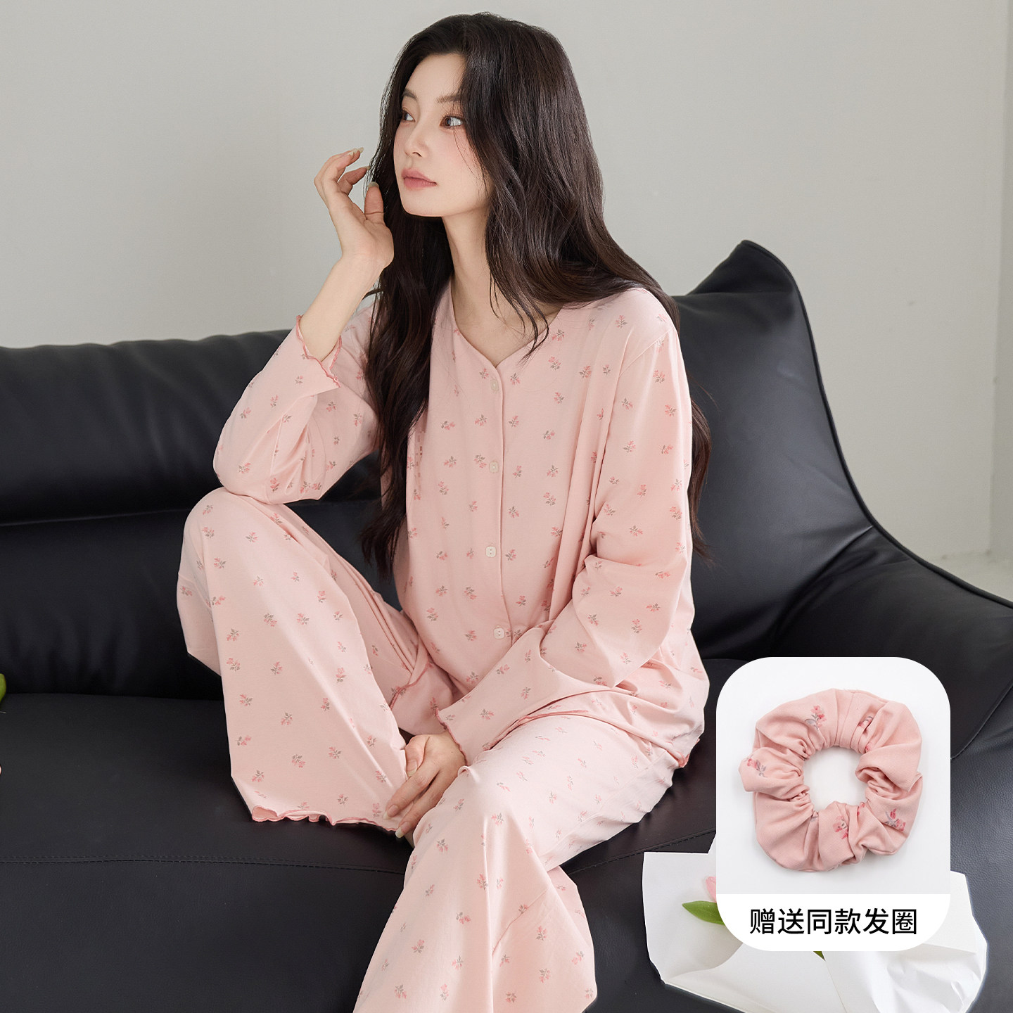 新款纯棉睡衣女春秋季印花长袖长裤甜美时尚秋冬款外出家居服套装