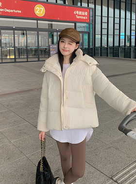 跨境欧美羽绒棉服女冬季2025新款小个子加厚羊羔毛拼接棉袄外套