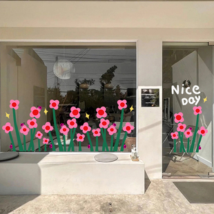 ins网红店铺橱窗玻璃贴纸花卉花朵静电门贴墙贴画窗花装 饰品窗贴