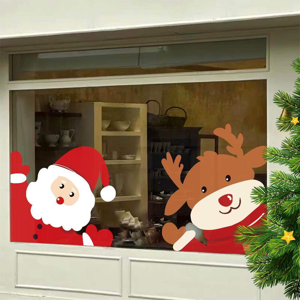 2026圣诞老人橱窗贴纸玻璃门贴贴画圣诞节氛围布置装饰静电贴窗贴