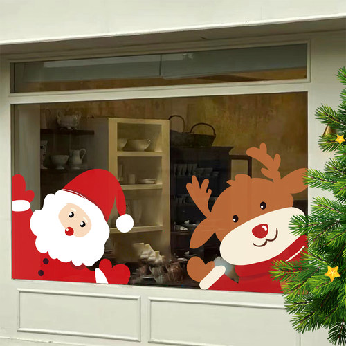 2026圣诞老人橱窗贴纸玻璃门贴贴画圣诞节氛围布置装饰静电贴窗贴