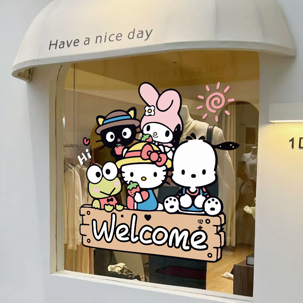 ins风melody网红手绘贴纸店铺玻璃门橱窗童装店卡通可爱装饰贴画