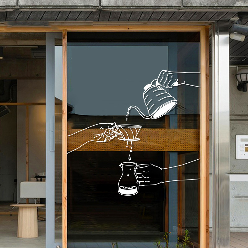奶茶店咖啡馆玻璃门贴纸冷饮果汁店铺创意橱窗静电透明无胶墙贴画