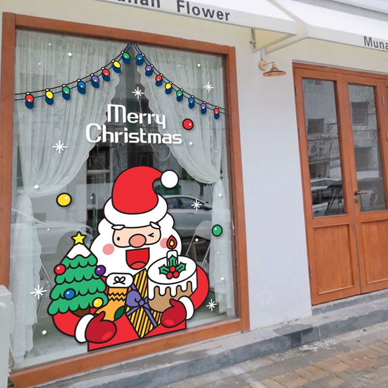 ins卡通圣诞节装饰品店铺璃门窗贴纸奶茶甜品蛋糕店橱窗玻璃贴纸