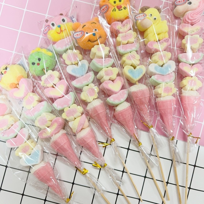 网红卡通动物串串棉花糖冰糖葫芦 棒棒糖 软糖超市摆地摊夜市批发
