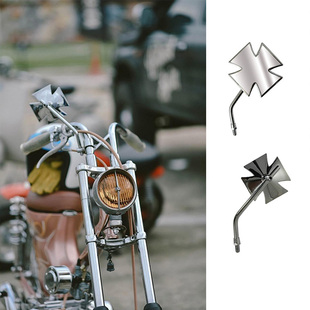 复古机车 摩托车改装后视镜 钜云改装 chopper铁十字后视镜反光镜