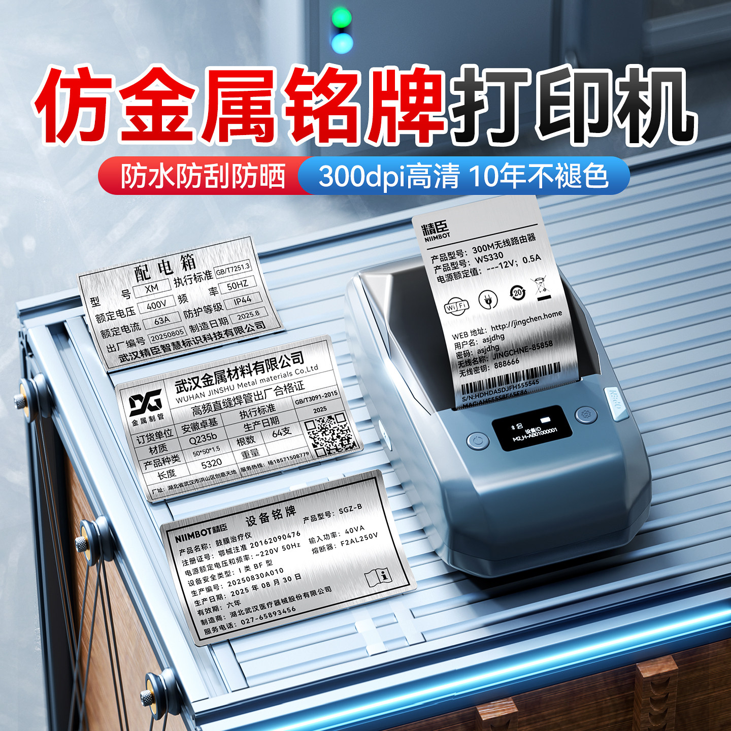 精臣M2设备铭牌标签打印机热转印小型拉丝银仿金属不干胶贴纸功率贴合格证固定资产空开标识电器配电箱哑银