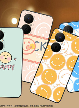 适用华为novaY73国外版手机壳4G畅享80保护壳HuaweiNovaY73橙色笑脸英文防摔ins风外壳男女款粉色笑脸挂绳