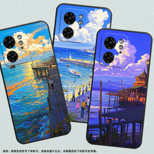 适用MOTOX30Pro手机壳XT2243-2油画海边商务S50Neo摩托罗拉G85防摔S30Pro高级X50Ultra个性XT2401-2软壳