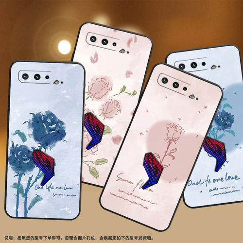 适用华硕ROG3手机壳英文蓝玫瑰耐磨AsusROGPhone5磨砂壳华硕ROG5s全包边ZS676KS防摔ZS673KS个性硅胶保护套
