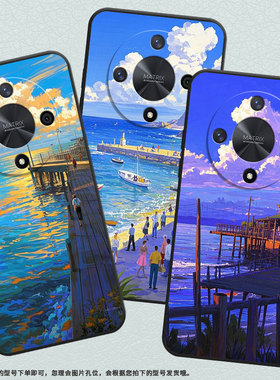 适用荣耀X9A手机壳ALI-NX1商务X9C黑色油画海边X40防摔V40轻奢版ALI-AN00软壳V40Lite硅胶荣耀V40保护套