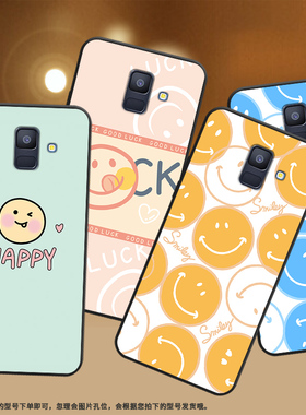 适用三星A6手机壳2018款GalaxyA6保护壳SM-A600F磨砂壳A6橙色笑脸轻奢时尚防摔民族风高级感耐脏挂绳文字
