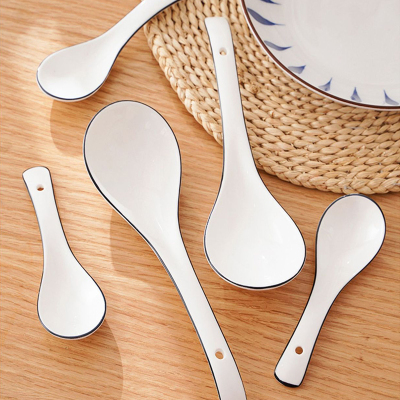 陶瓷勺子家用长柄大号汤勺喝汤汤匙陶瓷调羹盛汤粥稀饭专用小汤勺