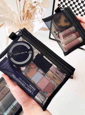 网纱黑色化妆包便携式小2023新款ins风内胆包洗漱用品收纳袋小号