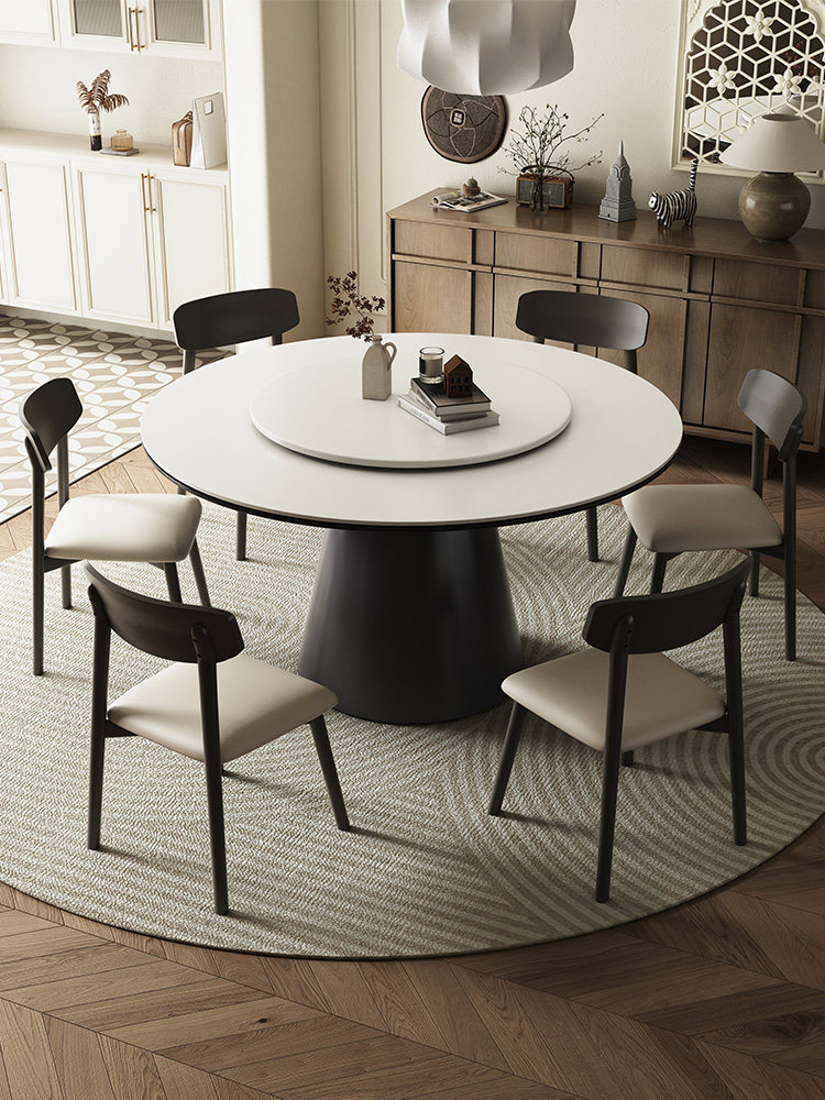 圆形实木岩板餐桌椅组合家用小户型带转盘饭桌现代简约电磁炉圆桌,住宅家具,岩板餐桌,淘宝优惠券,粉丝福利购,淘宝优惠卷