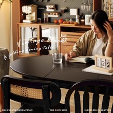 北欧全实木伸缩餐桌可变圆桌子小户型家用折叠圆形桌轻奢现代简约